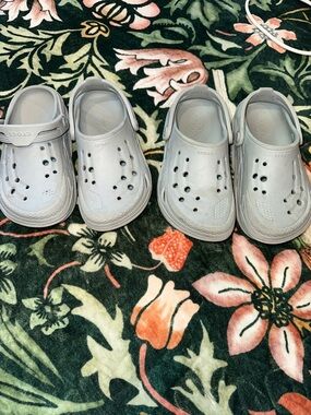 CROCS Kids Light Gray Classic Clogs - 2 Pair of Slip-On Sandals